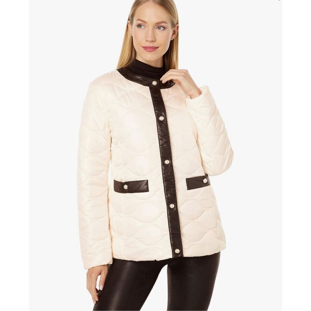 $228 kate spade new york Quilted white Jacket with Pearl Buttons size large